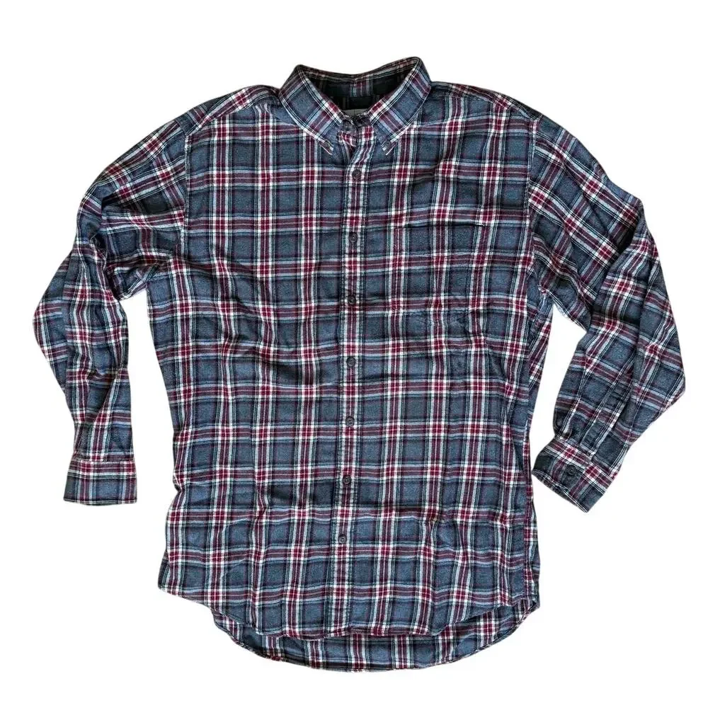 J. Crew Vintage Oarsman Red Gray Plaid Flannel Shirt Size Large Tall